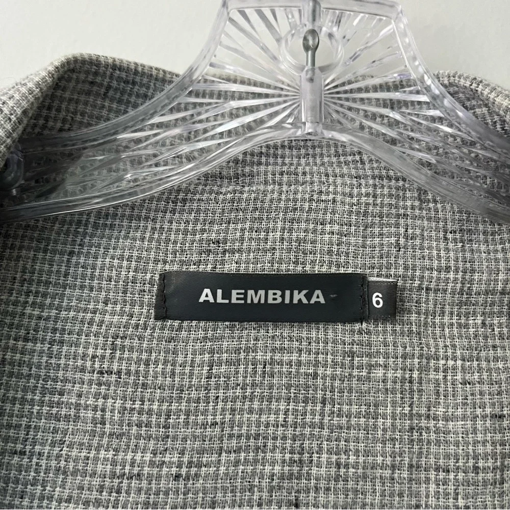 Alembika Linen Blend Oversized Lagenlook Gray Plaid Blazer Jacket 6 US 16 / 18